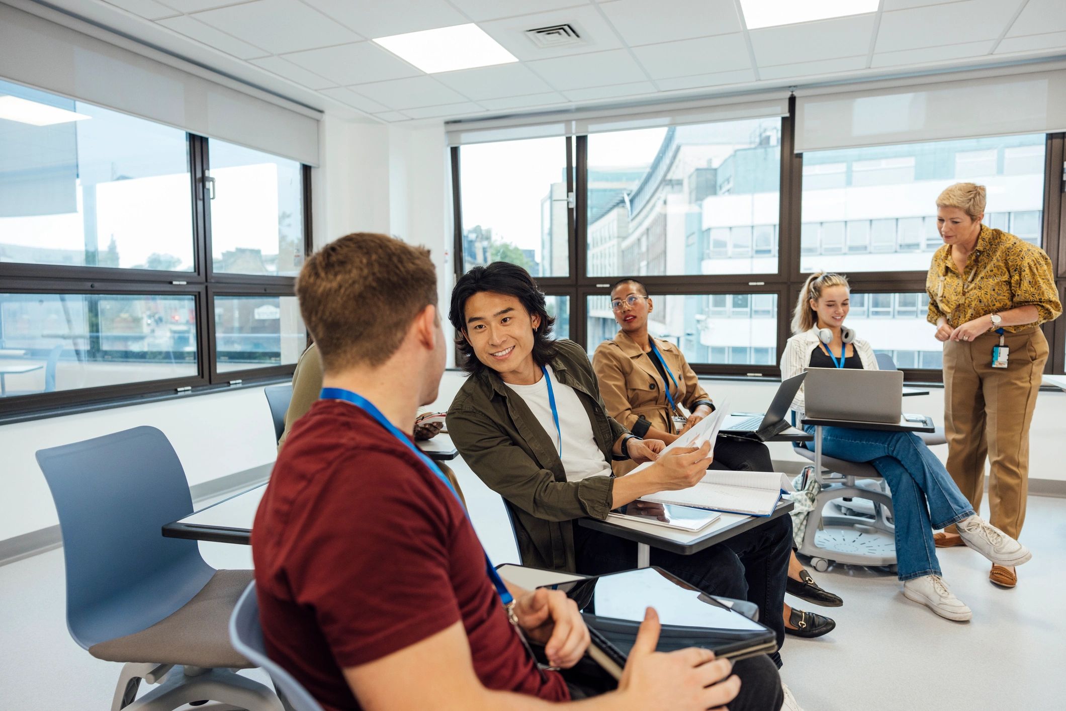 Students studying together in a classroom