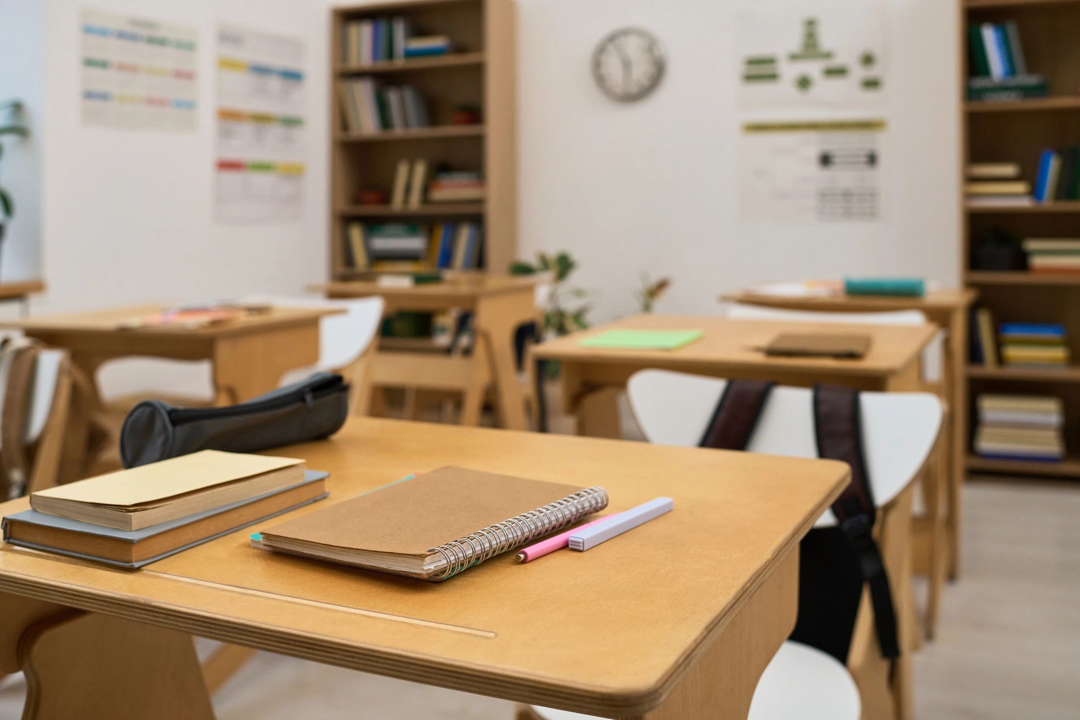 Study desks prepared for exam revision